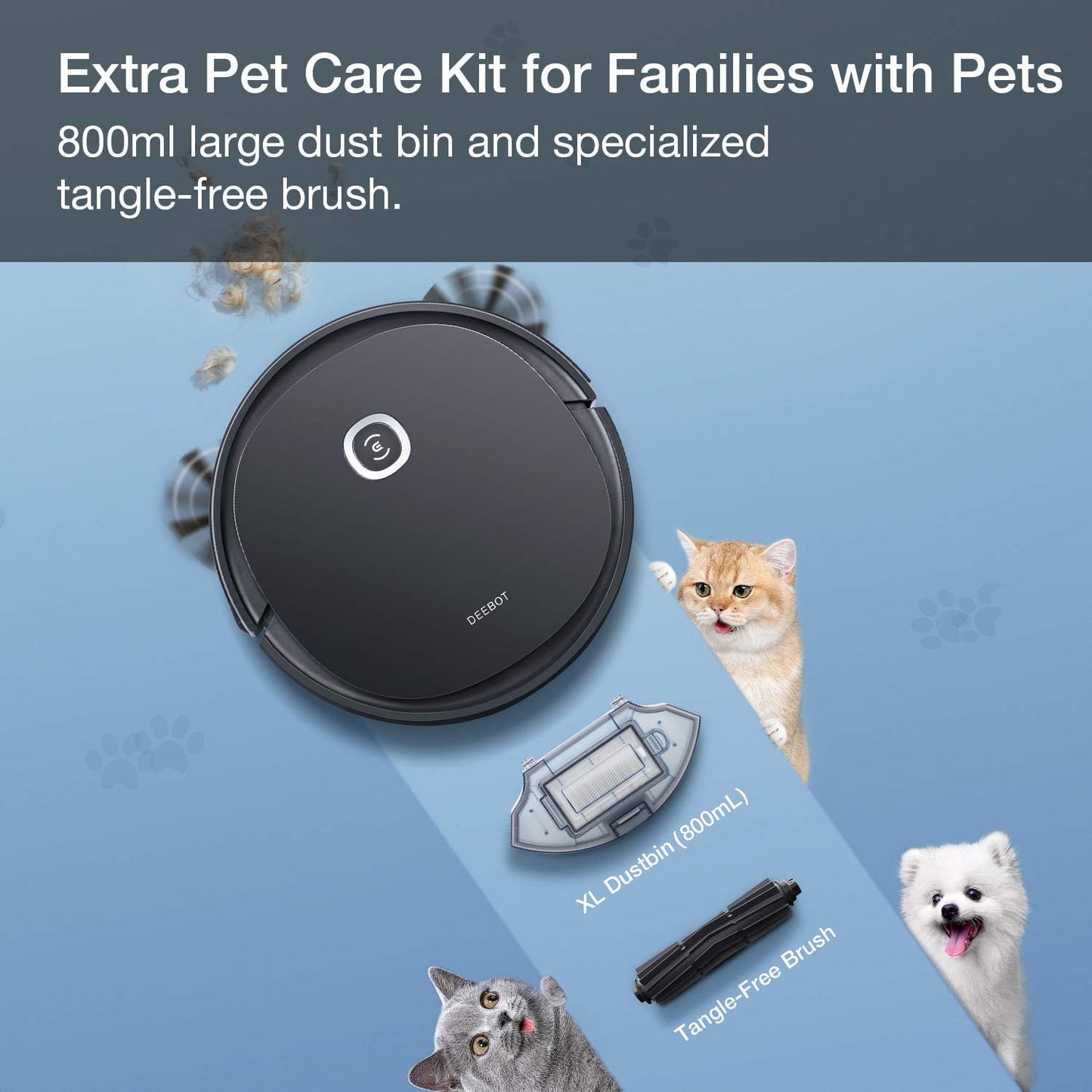 ECOVACS DEEBOT OZMO U2 Pro Robot Vacuum Cleaner 2 in1 Vacuum and Mop, Extra Pet Care Kit 800ml Large Dustbin & Tangle-Free Brush, Ideal for Pet Hair, No-Go Zones, 2.5Hrs Run Time, Voice/App Control
