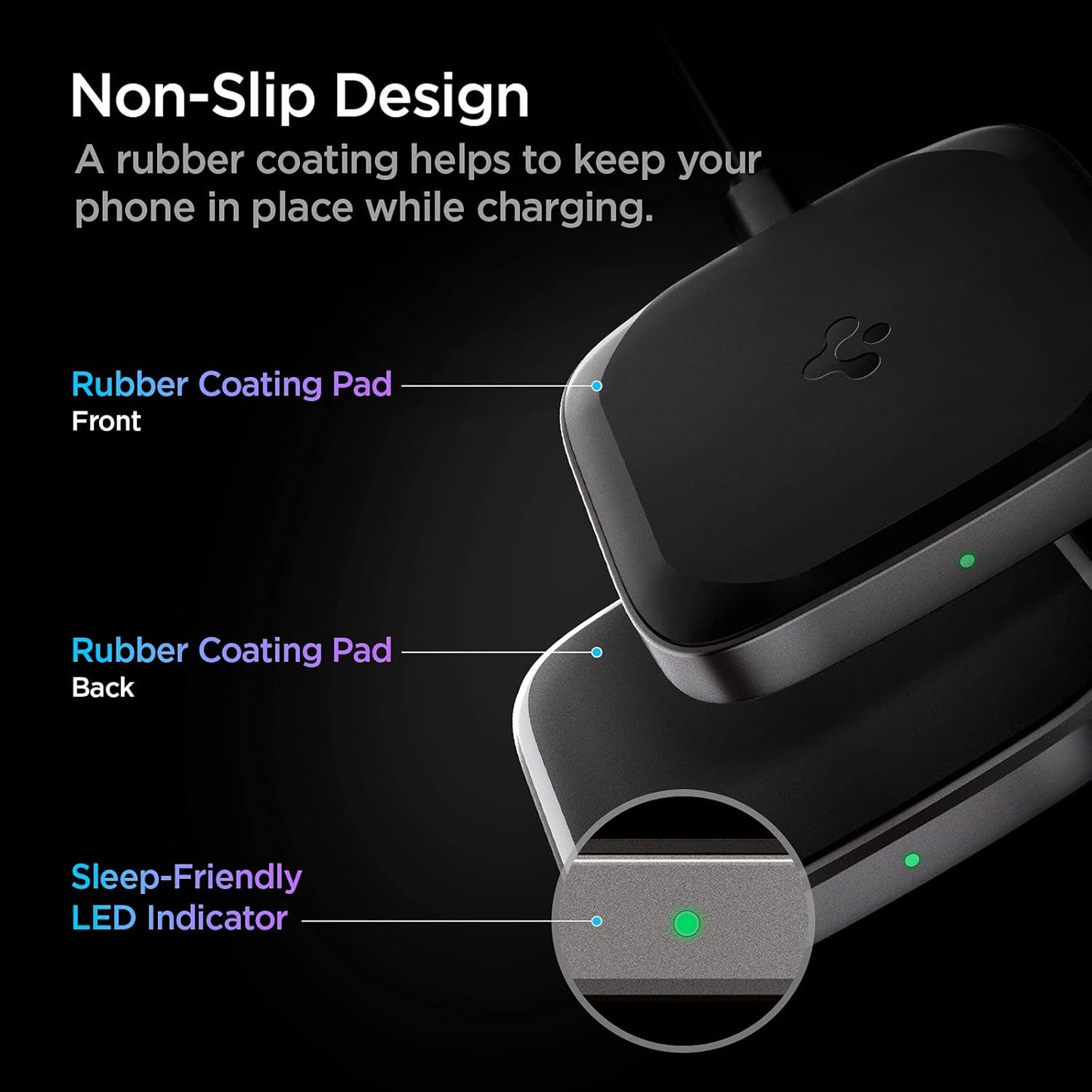Spigen Wireless Charger, Fast 15W Wireless Charging Pad for Qi Enabled Galaxy S24 Ultra Plus Z Fold Flip 5 4 3 S23 S22 FE Note 20 Pixel 8 Pro Fold 7 6 iPhone 15 14 13 12 SE Max [No Adapter Included]