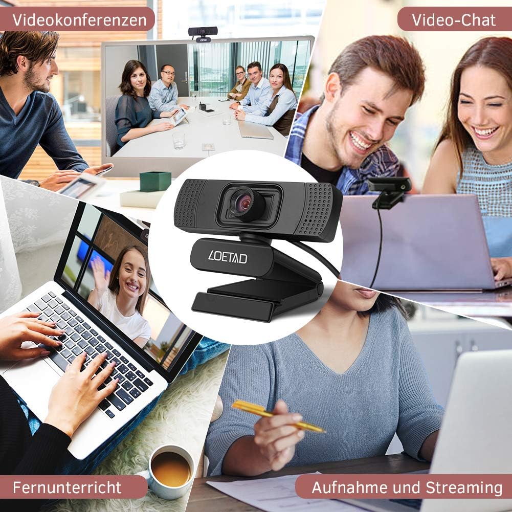 Loetad Webcam, 1080P Full HD PC Camera with Microphone USB for Video Chat Streaming Compatible with Windows Mac OS Android (Multi-Way Packaging)