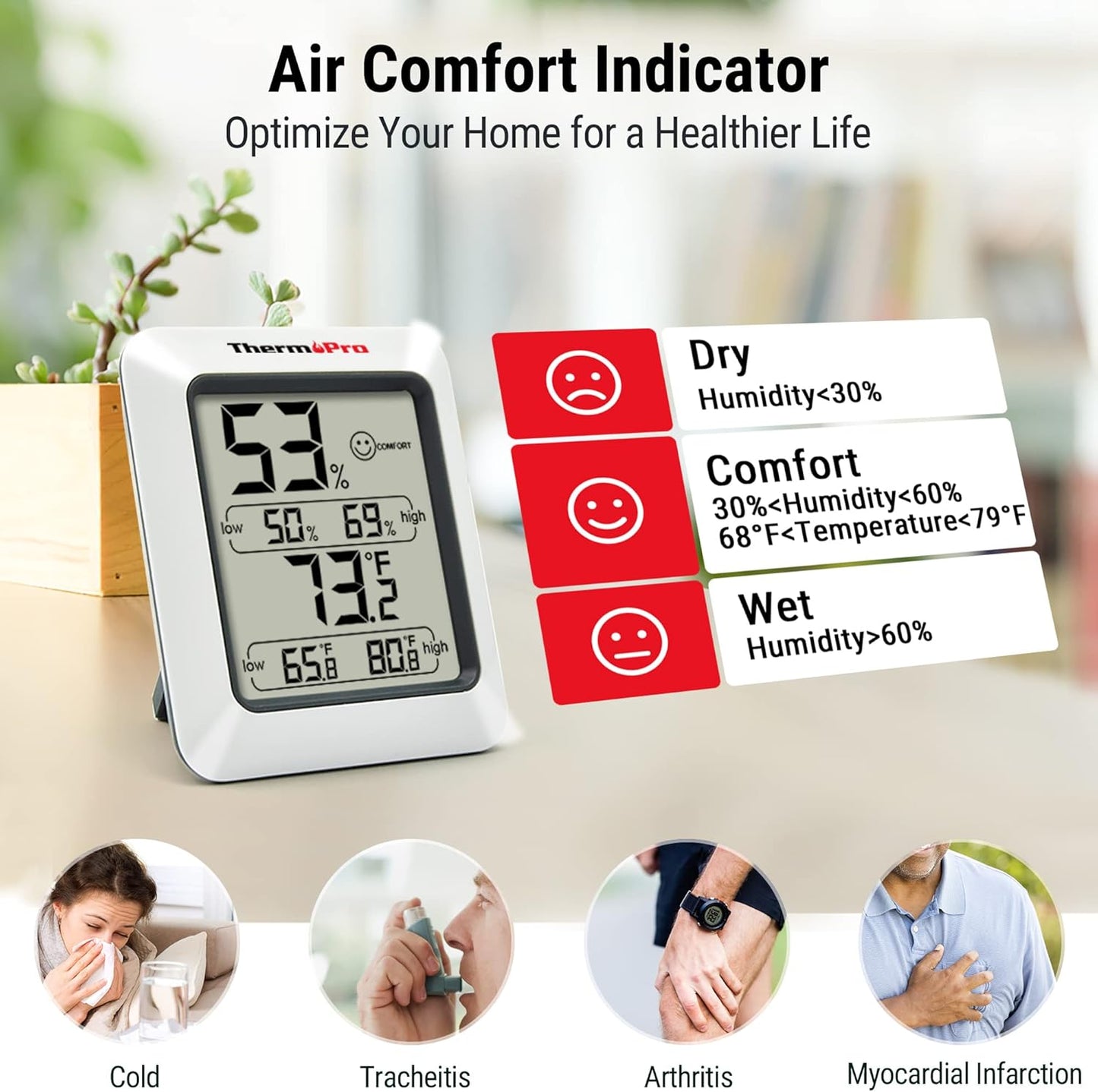 ThermoPro TP50 Digital Hygrometer Indoor Thermometer Room Thermometer and Humidity Gauge with Temperature Humidity Monitor