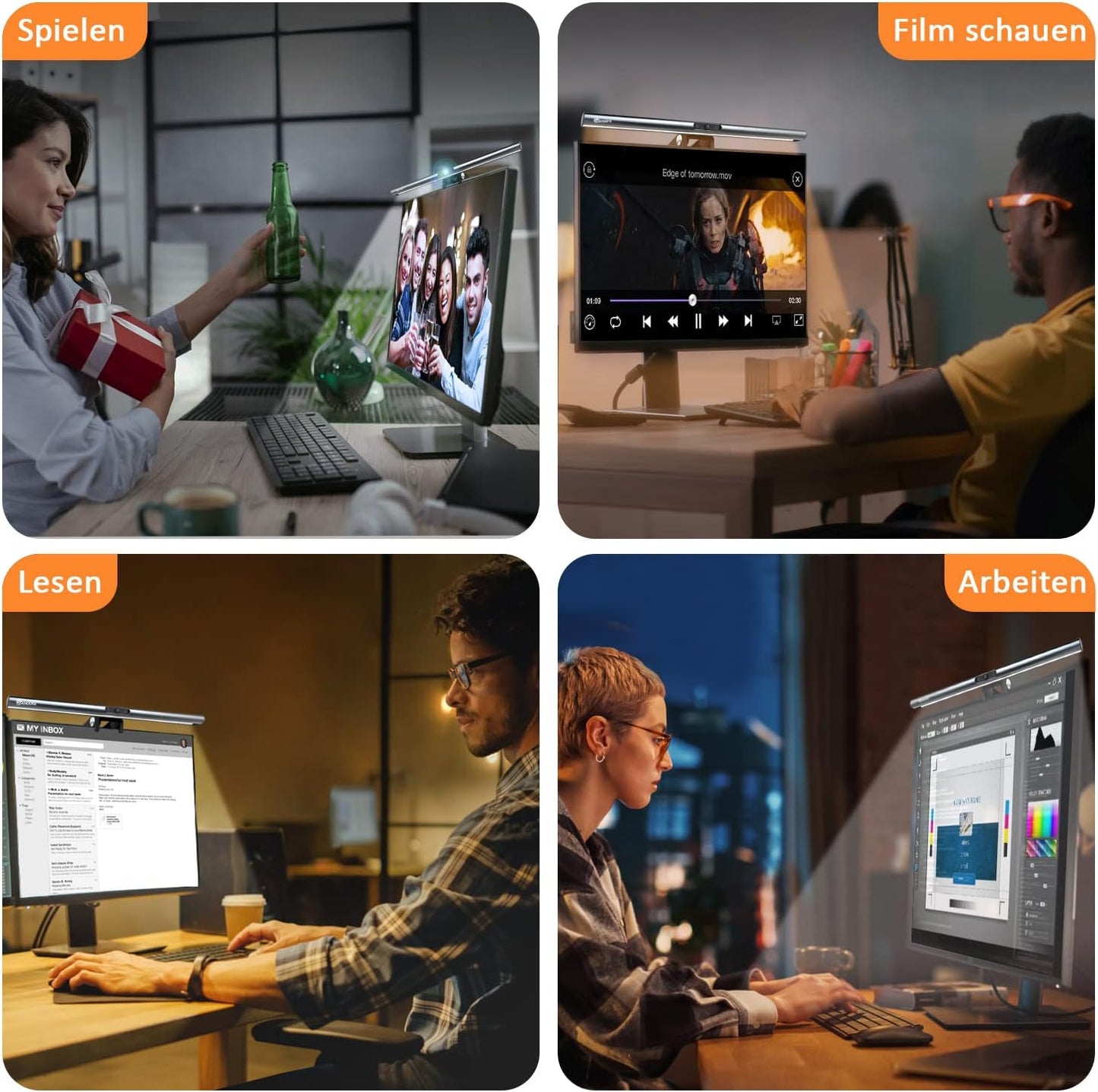 Wanoore Computer Monitor Lamp Desk Lamp with Webcam, LED Screen Lamp 3 Colour Temperatures and Touch Reading Lamp USB for Home Office PC Lamp, No Reflective Glare