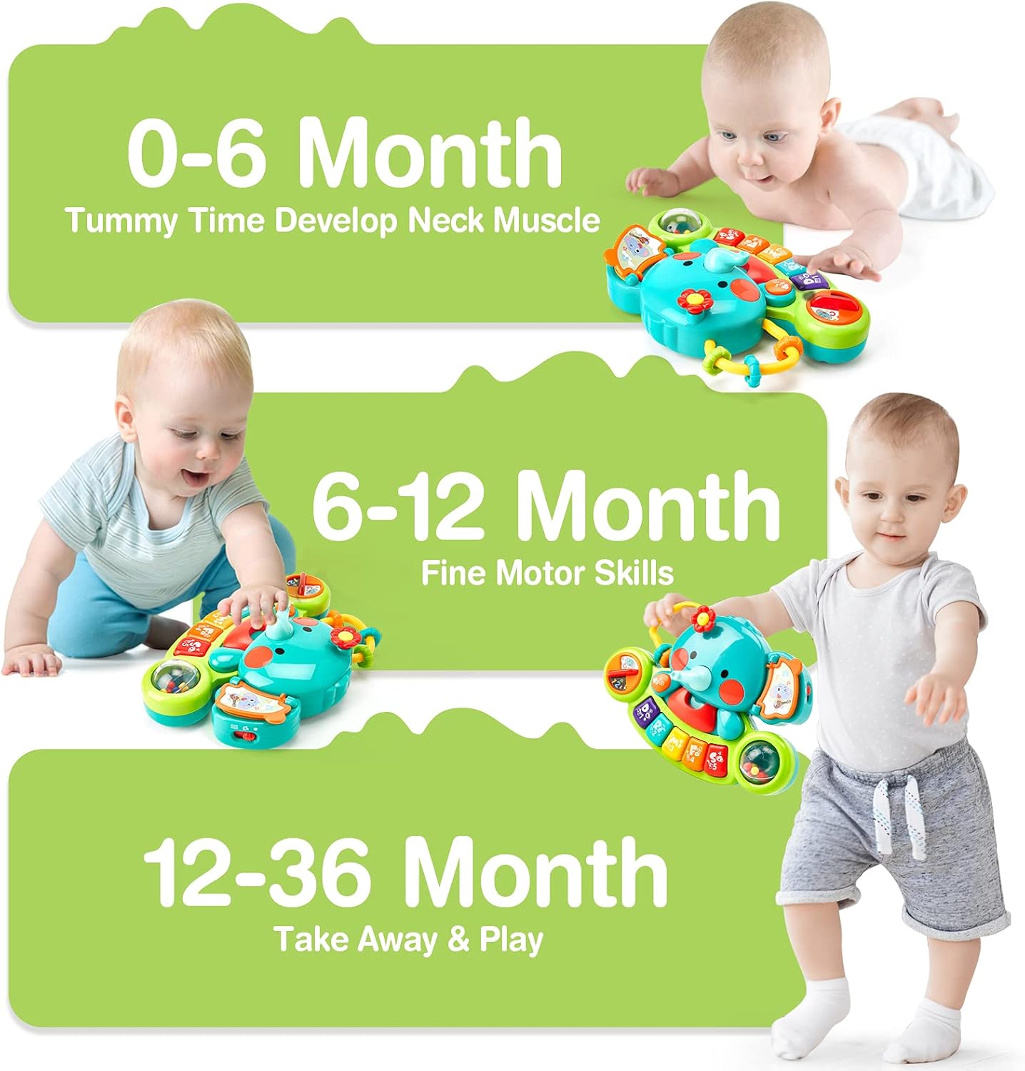 Hahaland Baby Toy from 6 Months Girls, Elephant Music Toy, Motor Skills Toy, Musical Instruments with Light and Sound, Children's Keyboard Baby Toy from 1 Year Girls Boys