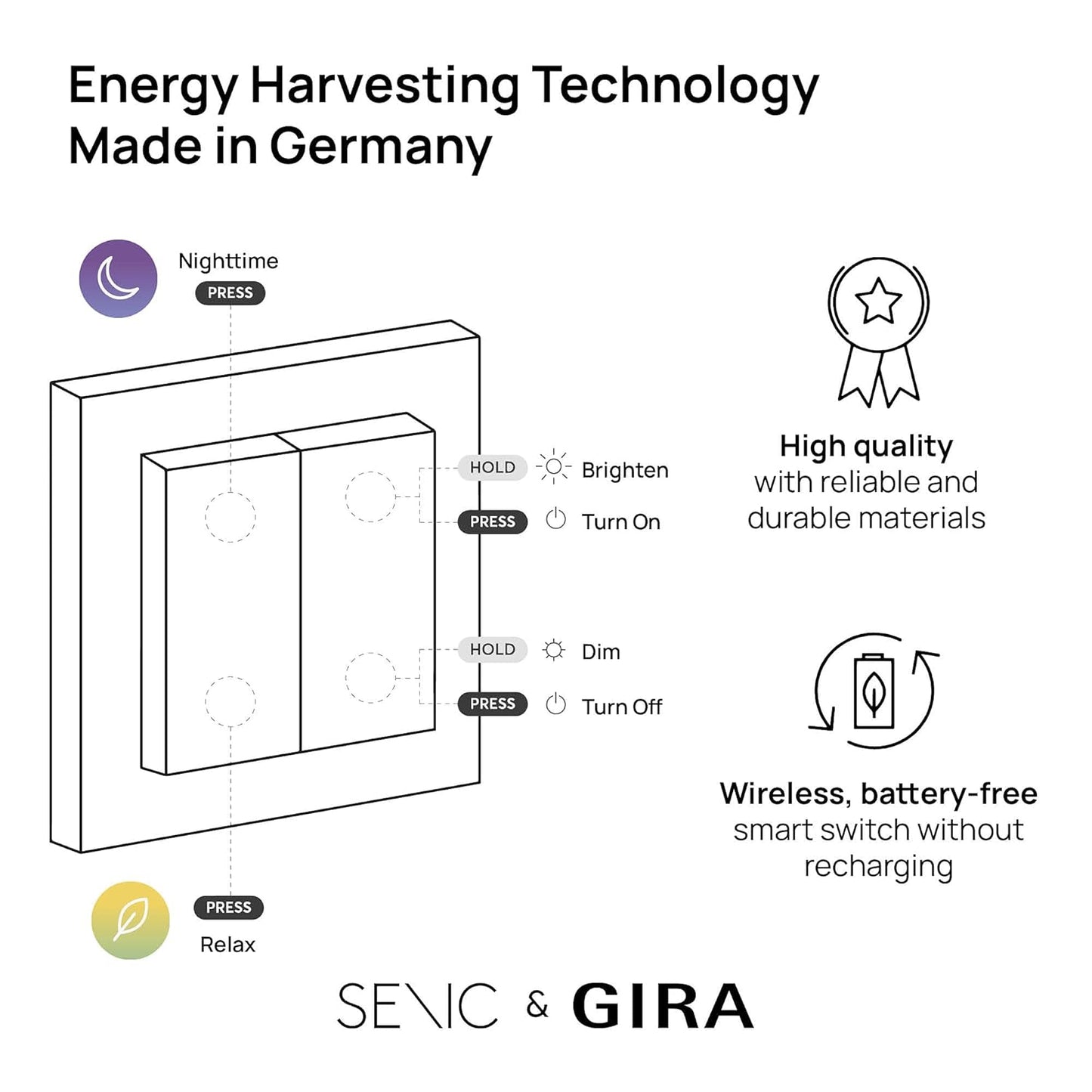 GIRA + Senic Friends of Hue Smart Switch | Wireless Homekit Light Switch and Dimmer | Compatible with Philips Hue (No Batteries, No Charging) | Made in Germany | Gira Light Switch Anthracite