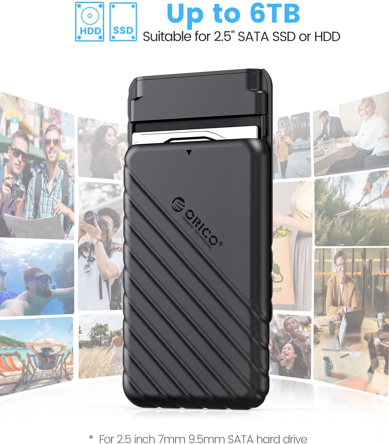 ORICO 2.5 inch USB C Hard Drive Enclosure USB 3.1 Gen 1 to SATA III External Hard Drive Case for SSD HDD 9.5 7mm Tool-Free with UASP, Black (25PW1-C3)