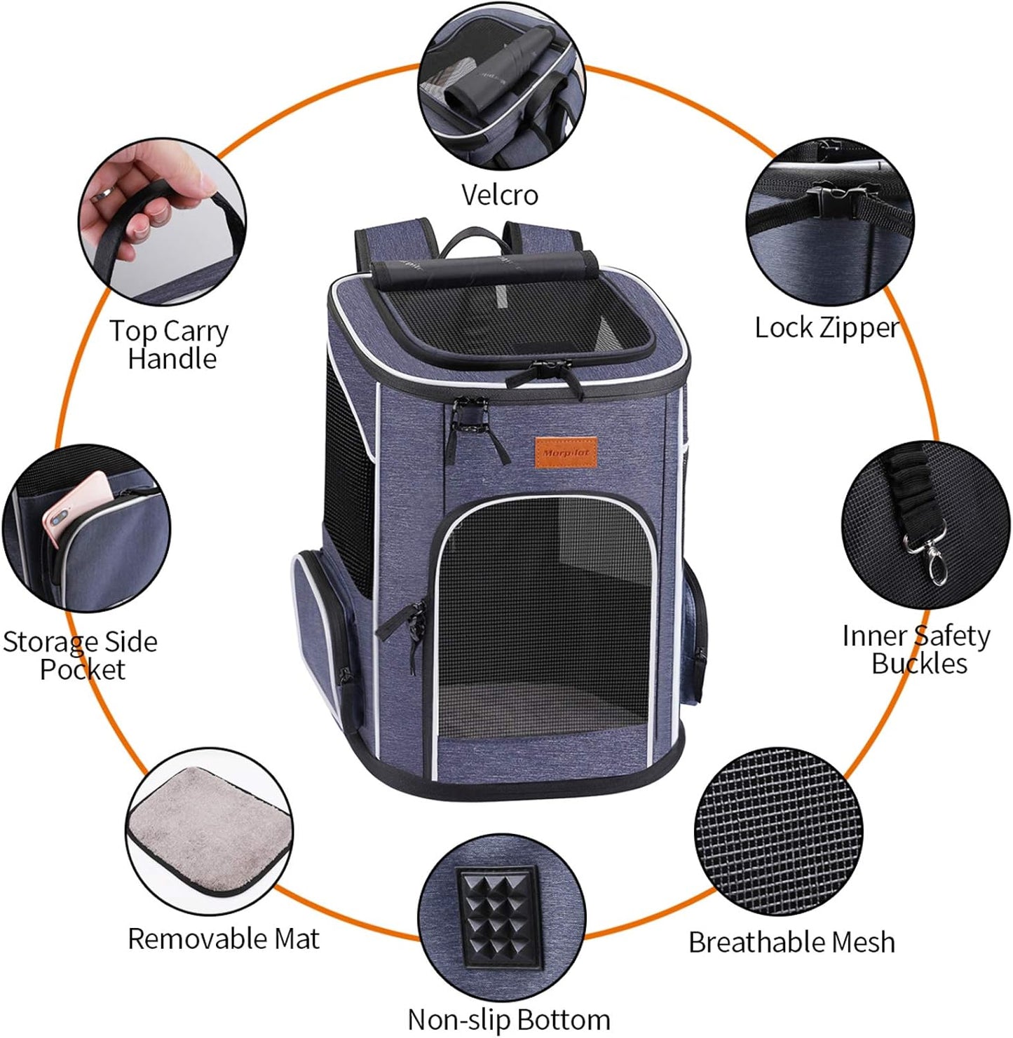 morpilot Cat Carrier Backpack, Foldable Pet Carrier Backpack for Cats and Small Dogs, Dog Backpack Carrier with Ventilated Design Inner Safety Strap, Puppy Carrier Bag for Travel Camping Hiking blue