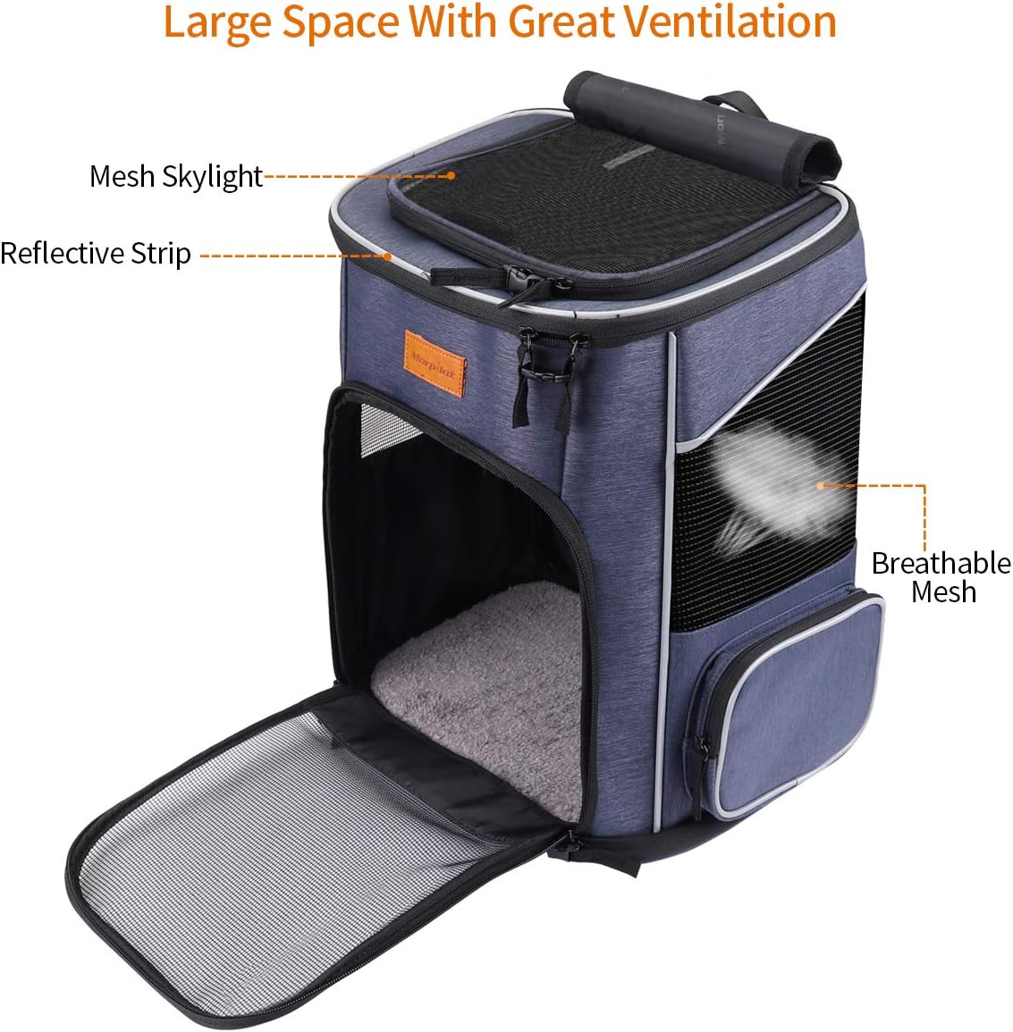 morpilot Cat Carrier Backpack, Foldable Pet Carrier Backpack for Cats and Small Dogs, Dog Backpack Carrier with Ventilated Design Inner Safety Strap, Puppy Carrier Bag for Travel Camping Hiking blue