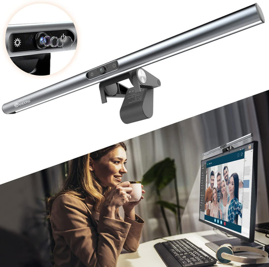 Wanoore Computer Monitor Lamp Desk Lamp with Webcam, LED Screen Lamp 3 Colour Temperatures and Touch Reading Lamp USB for Home Office PC Lamp, No Reflective Glare