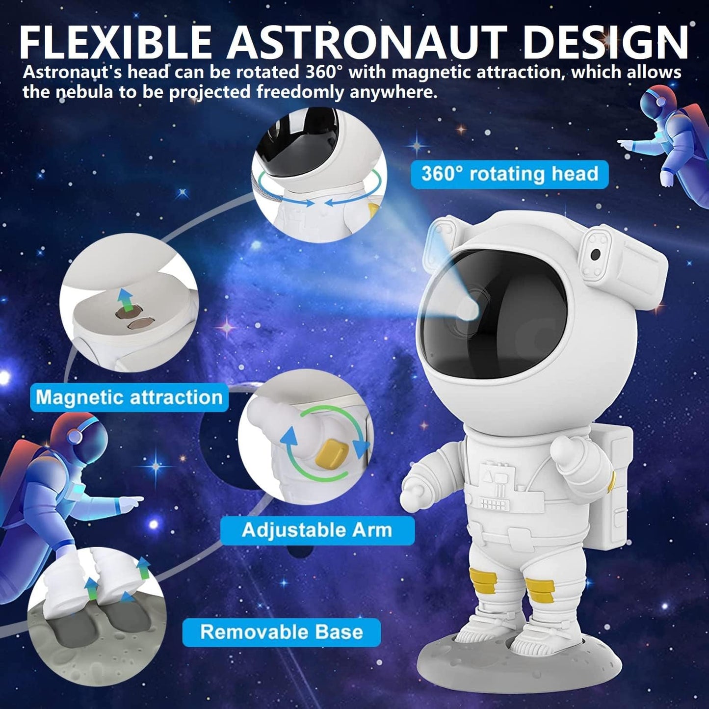Astronaut Galaxy Projector for Bedroom, 360°Adjustable Star Projector with Timer Remote Control, Space Buddy Spaceman Night Light Lamp, Sky Light Projecter for Gifts Gaming Party Home Décor