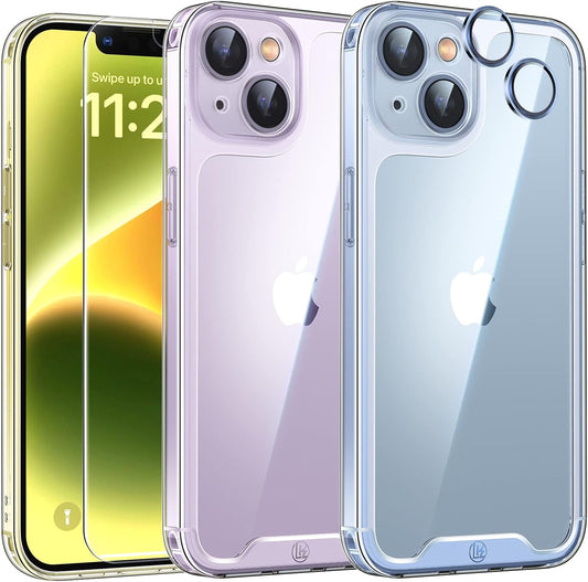 LK for iPhone 14 Case Clear with 2pcs Screen Protector & Lens Protector 10FT Military Grade Drop Tested, Slim Protective Phone Case for iPhone 14, 6.1inch, Crystal Clear