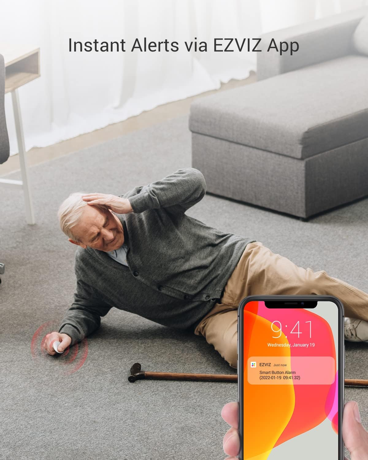 EZVIZ Alarm 4-Piece Sensor Kit Wi-Fi, PIR Human Motion Detector, Open/Close Contact Sensor for Door/Window, SOS Emergency Button for Elderly, Security System with Home Gateway, APP Instant Alerts