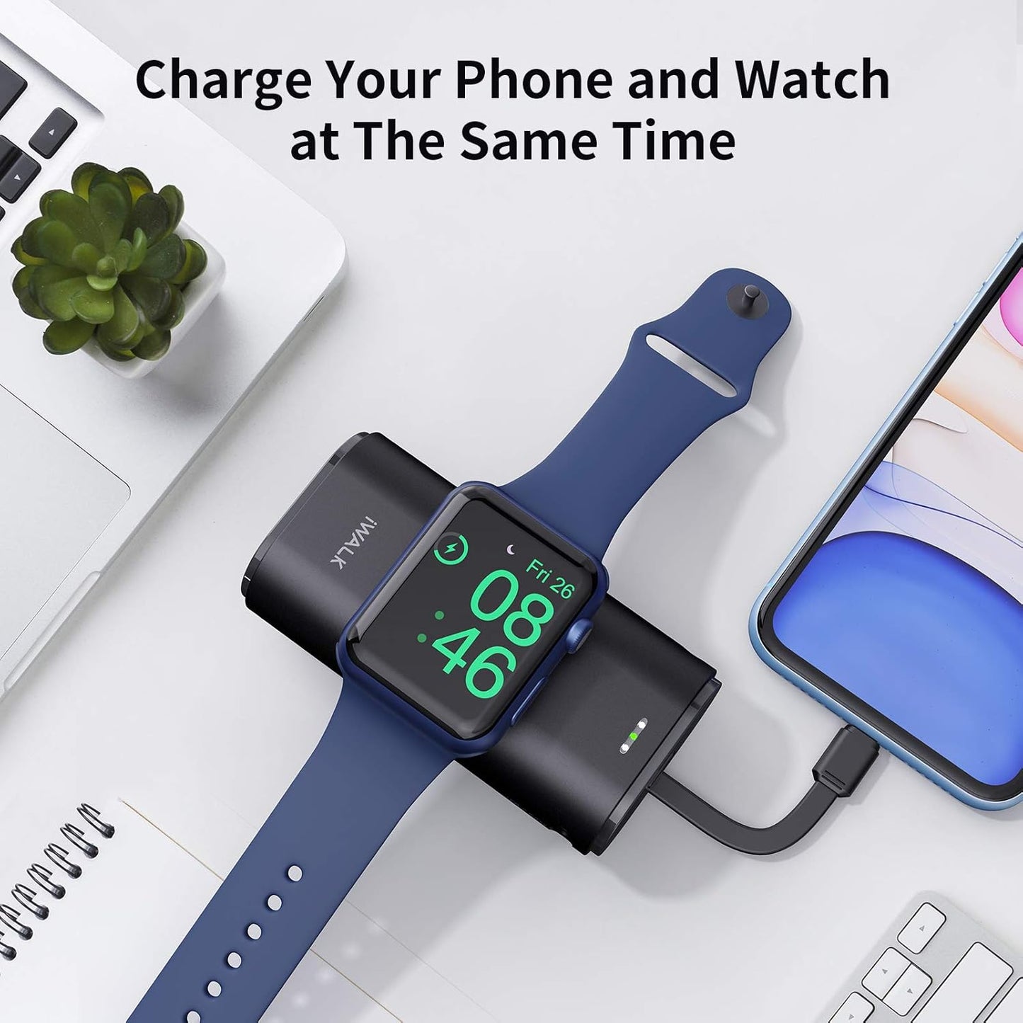 iWALK Portable Charger for Apple Watch, External Battery 9000mAh with Built-in Cable, Apple Watch & Phone Charger, Compatible with Apple Watch Series 7/6/SE/5/4/3/2/1, iPhone 14/13/12/11/X/7/6s