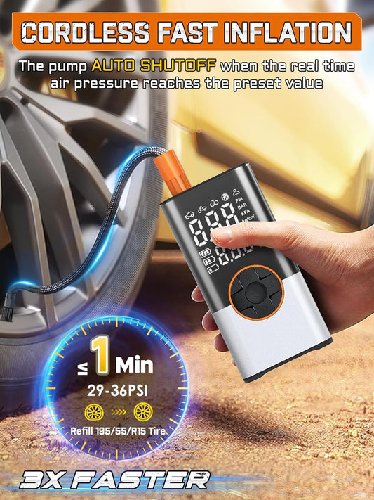 BIBURY 8000 mAh Electric Air Pump Bicycle Air Pump Electric 150 PSI with 5 Modes Battery Compressor Air Compressor Portable Bicycle Pump with LED Digital Display, LED Light for Car Moto Bicycle Balls