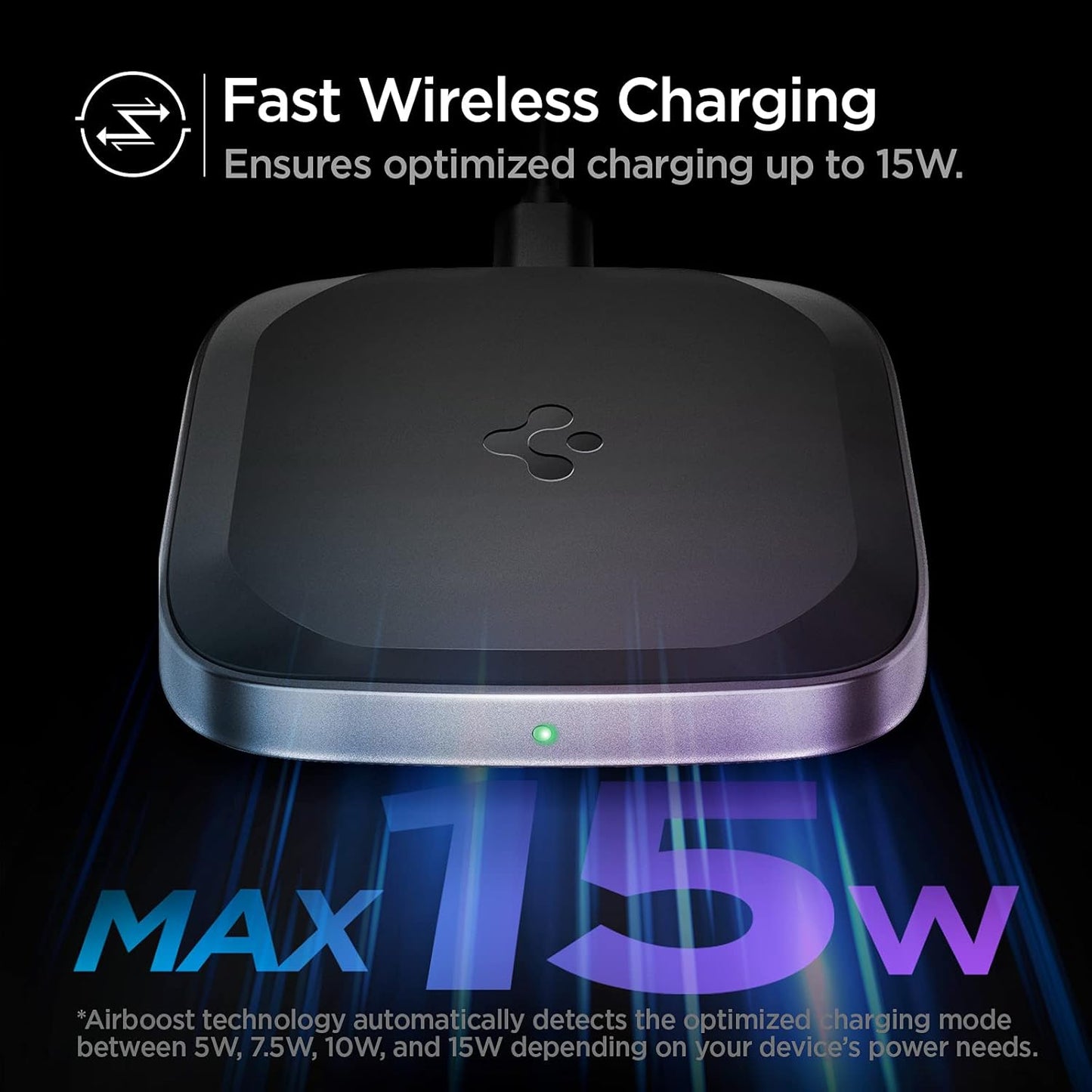 Spigen Wireless Charger, Fast 15W Wireless Charging Pad for Qi Enabled Galaxy S24 Ultra Plus Z Fold Flip 5 4 3 S23 S22 FE Note 20 Pixel 8 Pro Fold 7 6 iPhone 15 14 13 12 SE Max [No Adapter Included]