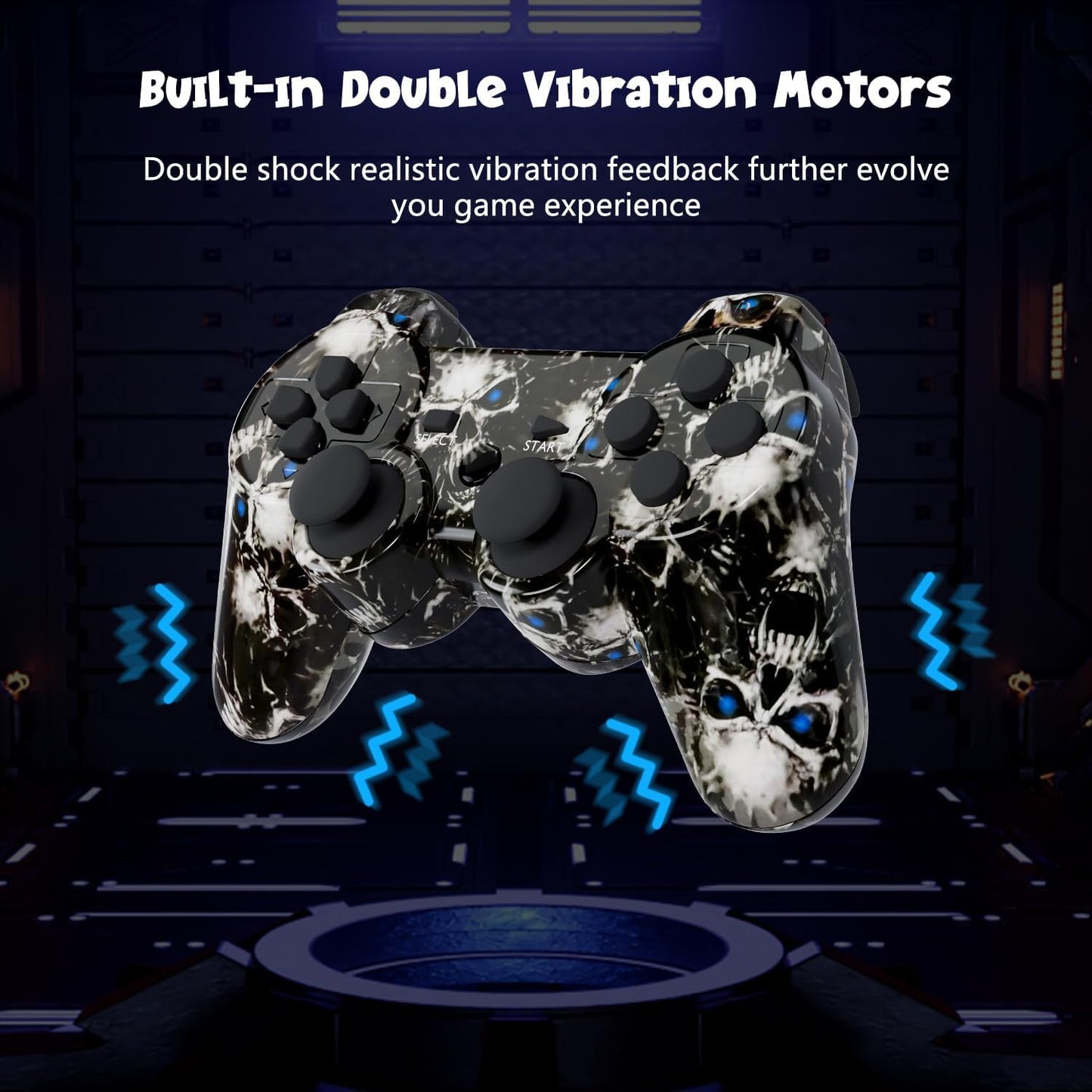 Zeion PS3 Controller Wireless, Gaming Remote Joystick for Playstation 3 with Charger Cable Cord (Red Star, Black Ghost)