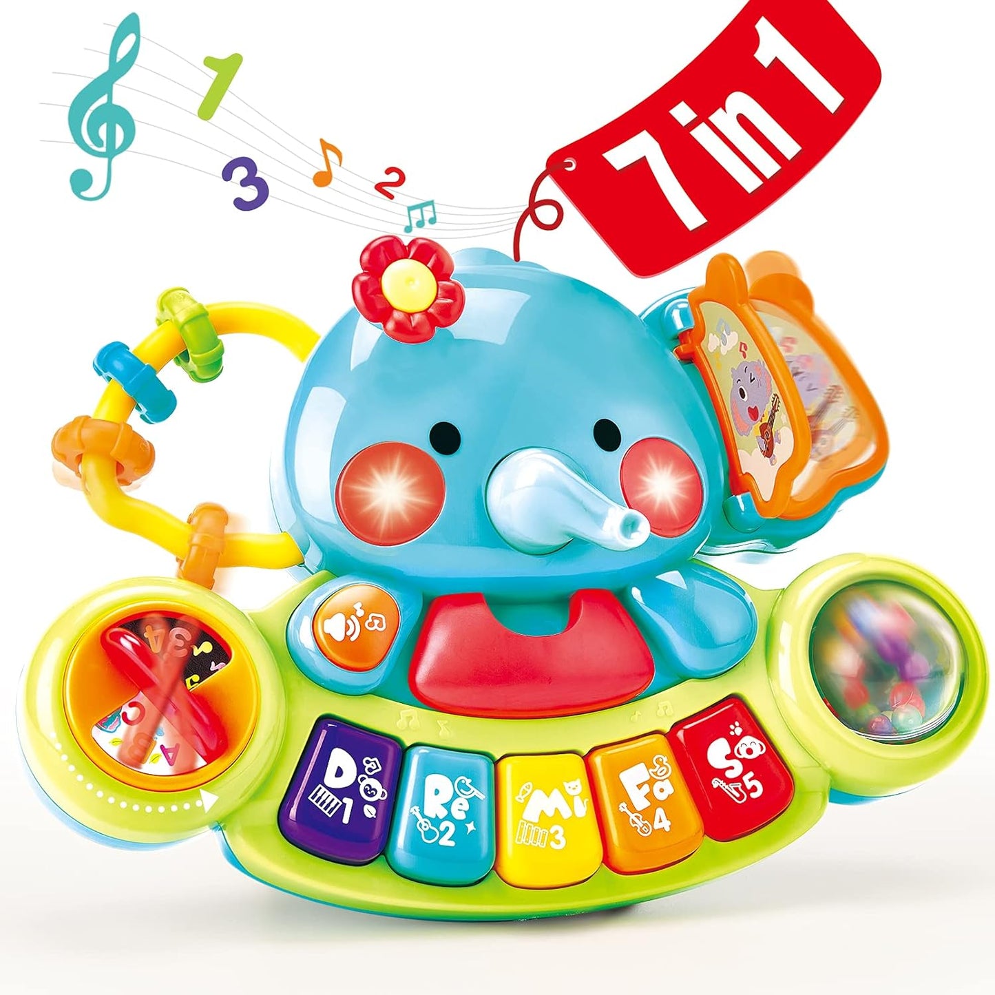 Hahaland Baby Toy from 6 Months Girls, Elephant Music Toy, Motor Skills Toy, Musical Instruments with Light and Sound, Children's Keyboard Baby Toy from 1 Year Girls Boys