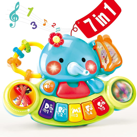 Hahaland Baby Toy from 6 Months Girls, Elephant Music Toy, Motor Skills Toy, Musical Instruments with Light and Sound, Children's Keyboard Baby Toy from 1 Year Girls Boys