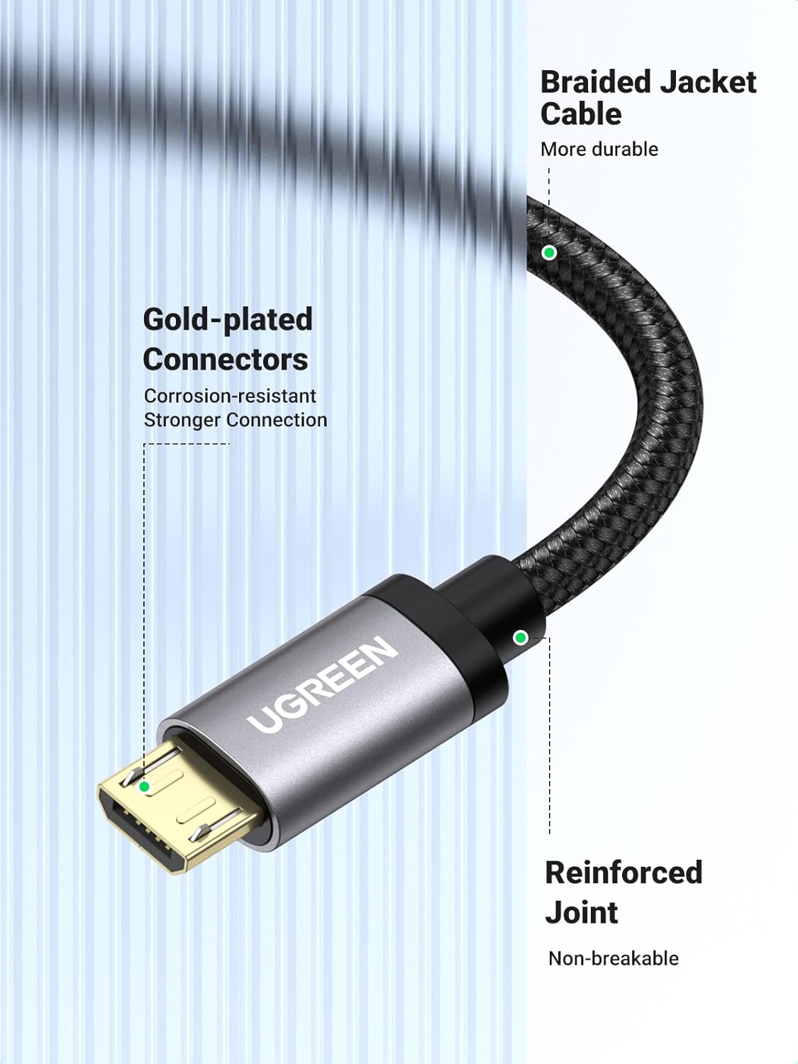 UGREEN Micro USB Cable, 3FT High Speed Fast Charging USB Cable, Nylon Braided Durable Android Phone Charger Cord, Compatible with Samsung Galaxy S7 S6 Note LG V10 Tablet PS4 MP3