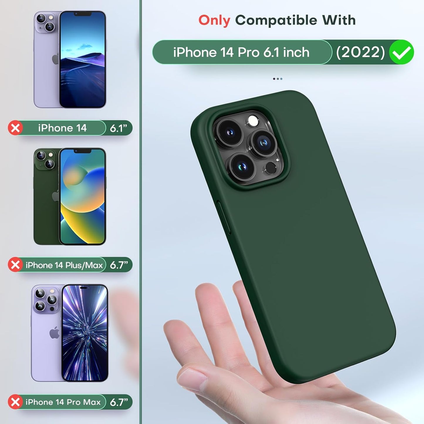 TOCOL iPhone 14 Pro Case, 5 in 1 Case for iPhone 14 Pro, with 2 Tempered Screen Protector + 2 Camera Lens Protector, Slim Liquid Silicone Shockproof Case [Anti-Scratch] [Anti-Scratch] [Anti-Scratch