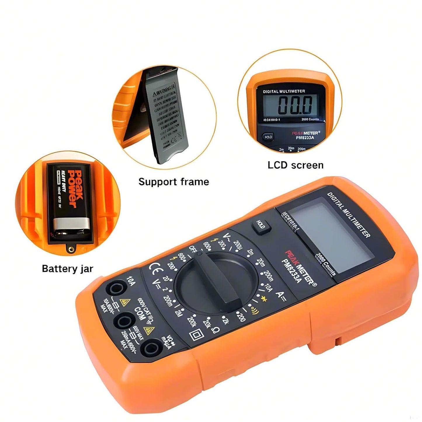 PEAKMETER Digital Multimeter PM8233A PM8233B PM8233D PM8233D+/E AC DC Ampmeter Voltmeter Tester DC Current Resistor Continuity diode test Data Hold Handheld Pocket Size 2000 counts(PM8233A)