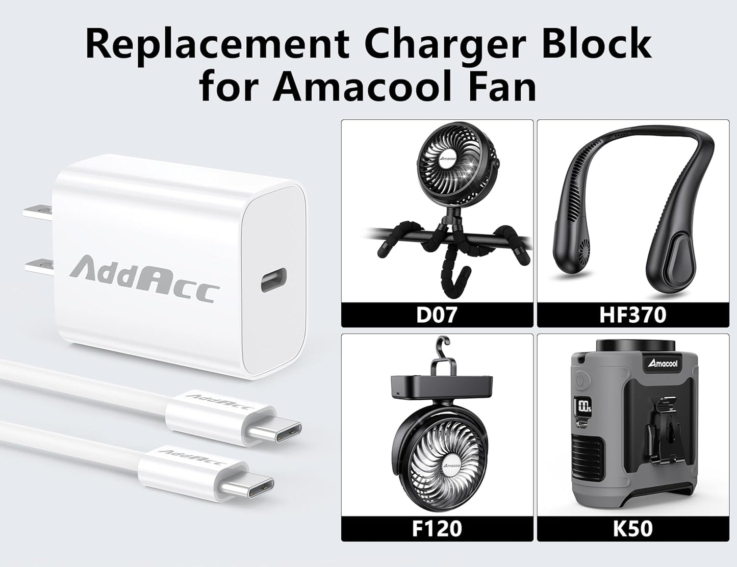 20W USB C Charger Block Compatible KITWLEMEN, ONLYNEW Rechargeable Camping Fan, Amacool Stroller Fan, VENTY Portable Fan, 5V/3A Charging Adapter, 3.3FT Fast Type-C Charger Cable