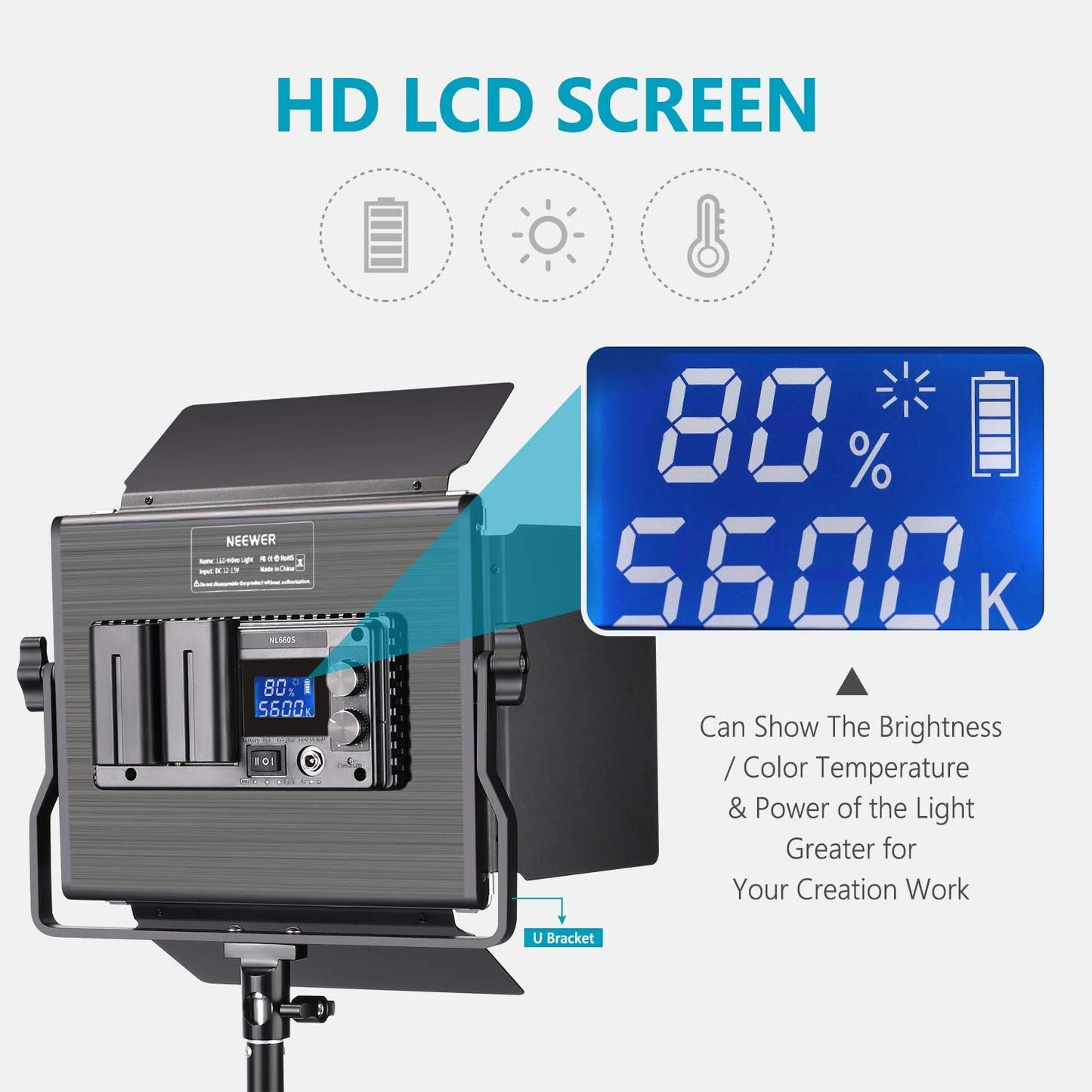 Neewer Upgraded 660 LED Video Light Dimmable Bi-Color LED Panel with LCD Screen