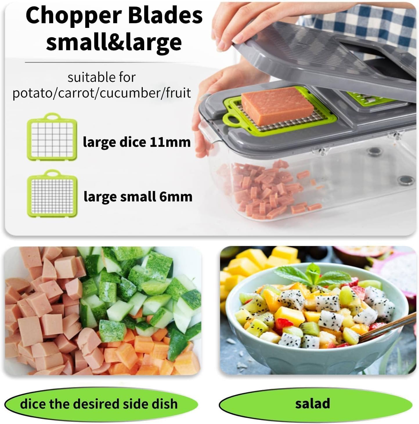 Miibox Vegetable Chopper with Container 22-in-1 Veggie Choppers and Dicers Food Chopper Cutter for Onion Tomato Multi Kitchen Tool with Lemon Squeezer -13 Blades,Grey