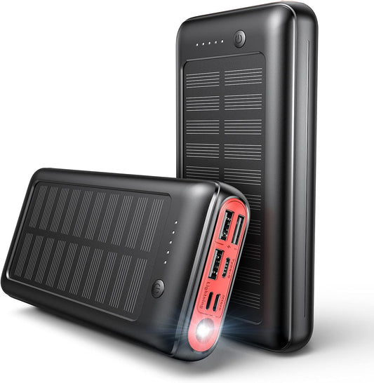 JIGA Solar Charger, 30000mAh Solar Power Bank, Quick Portable Charger Pack with 4 Inputs 3 Outputs & Flashlight, External Backup Battery Huge Capacity Phone Charger for iPhone, iPad, Samsung etc