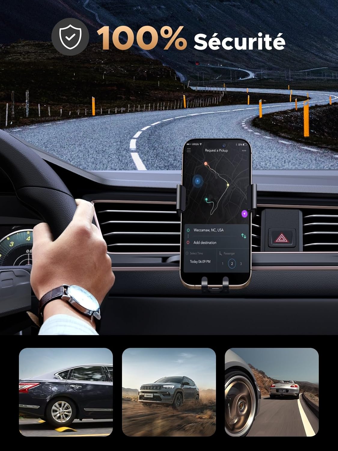 UGREEN Car Vent Phone Mount Air Vent Clip Cell Phone Holder Gravity Auto Lock Compatible with iPhone 15 14 Pro Max 14 Plus, iPhone 13 12 11 Pro Max XR XS 8 7 Plus, Samsung Galaxy S22 Smartphone Black