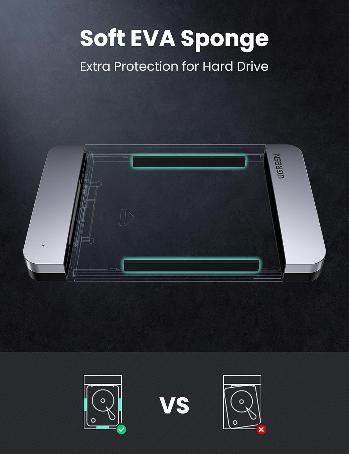 UGREEN USB C Hard Drive Enclosure for 2.5" SATA SSD HDD - Aluminum USB C to SATA Adapter USB 3.1 Gen 2 Support UASP - Compatible with MacBook Pro Air, WD, Seagate, Toshiba, Samsung, Hitachi
