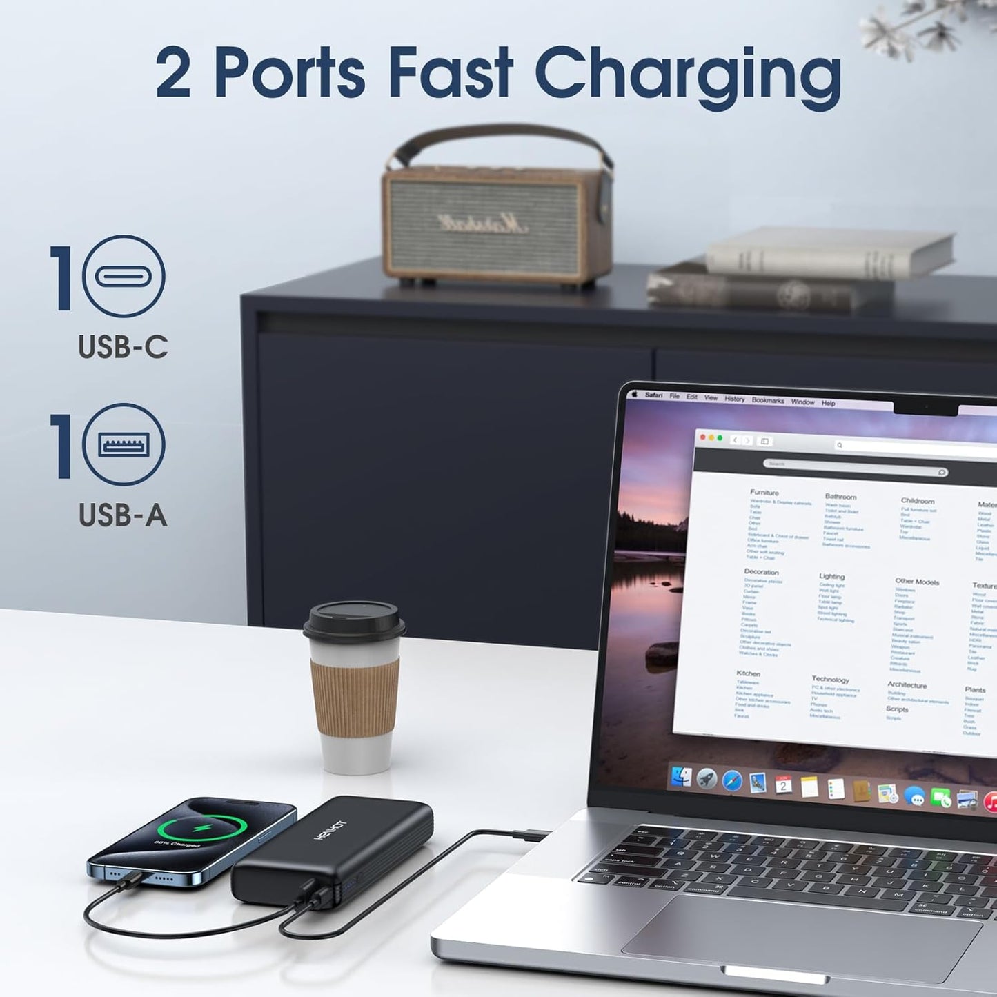 65W Power Bank Compatible with Steam Deck/ROG Ally/Legion Go, Laptop Power Bank 20000mAh Fast Charging Battery Pack for MacBook, Dell, Lenovo, Asus