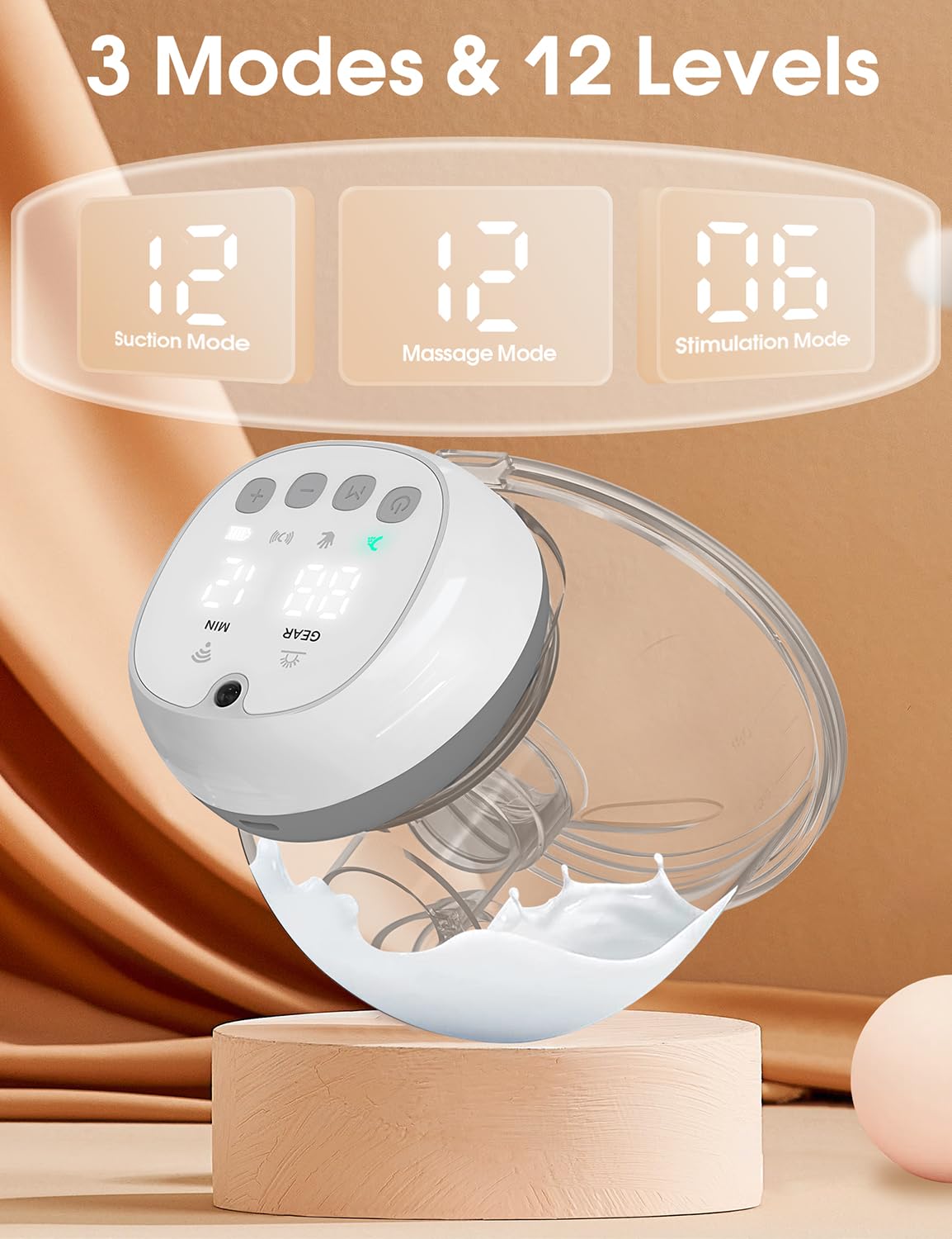 Wearable Breast Pump Hands Free Breast Pump 12 Levels 3 Modes Portable Electric Breast Pump w/Remote Control,140°Soft Silicone,LCD,1200mAh Battery,Low Noise Leak-Proof Painless Breastfeeding