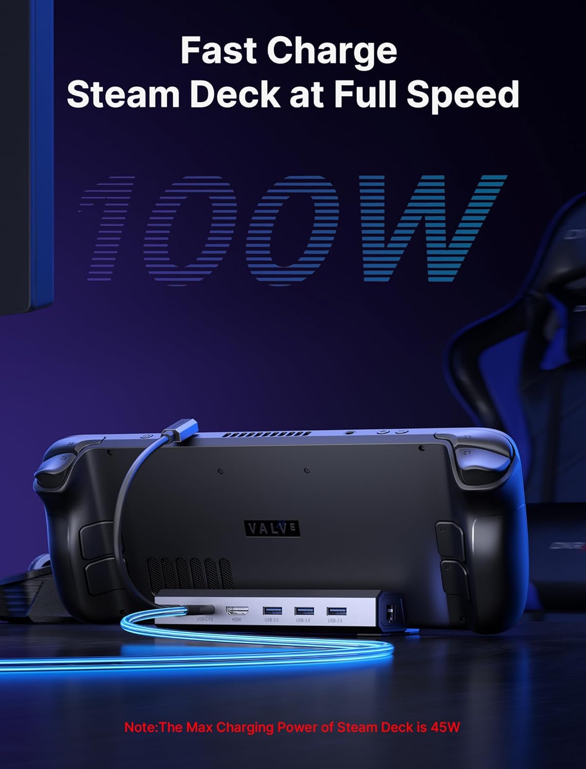 JSAUX Docking Station for Steam Deck/ROG Ally/Legion Go/MSI Claw, 6-in-1 Steam Deck Dock with HDMI 4K@60Hz, Gigabit Ethernet, 3 USB A 3.0 and 100W Charge, Compatible with Steam Deck OLED-HB0603
