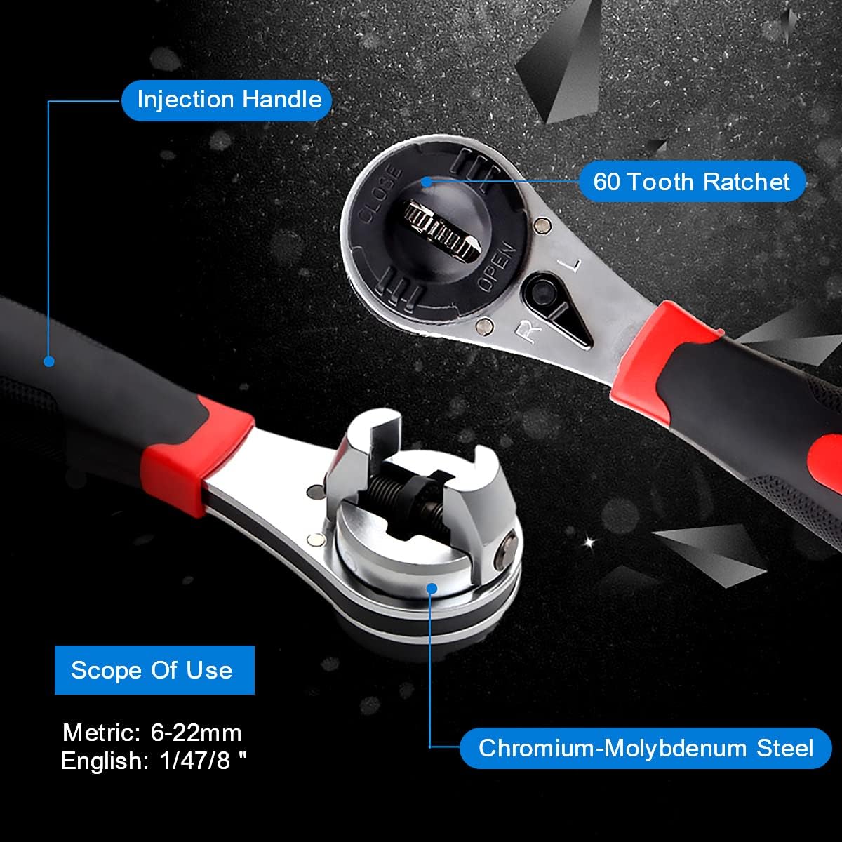 Multifunctional Ratchet Wrench, Adjustable Metal Heavy Duty Socket Wrenchfor 1/4-7/8 Inch Screw, Ergonomic Non-slip Wrench Portable Labor Saving Wrench for Repairing Car Motorcycle Bicycle