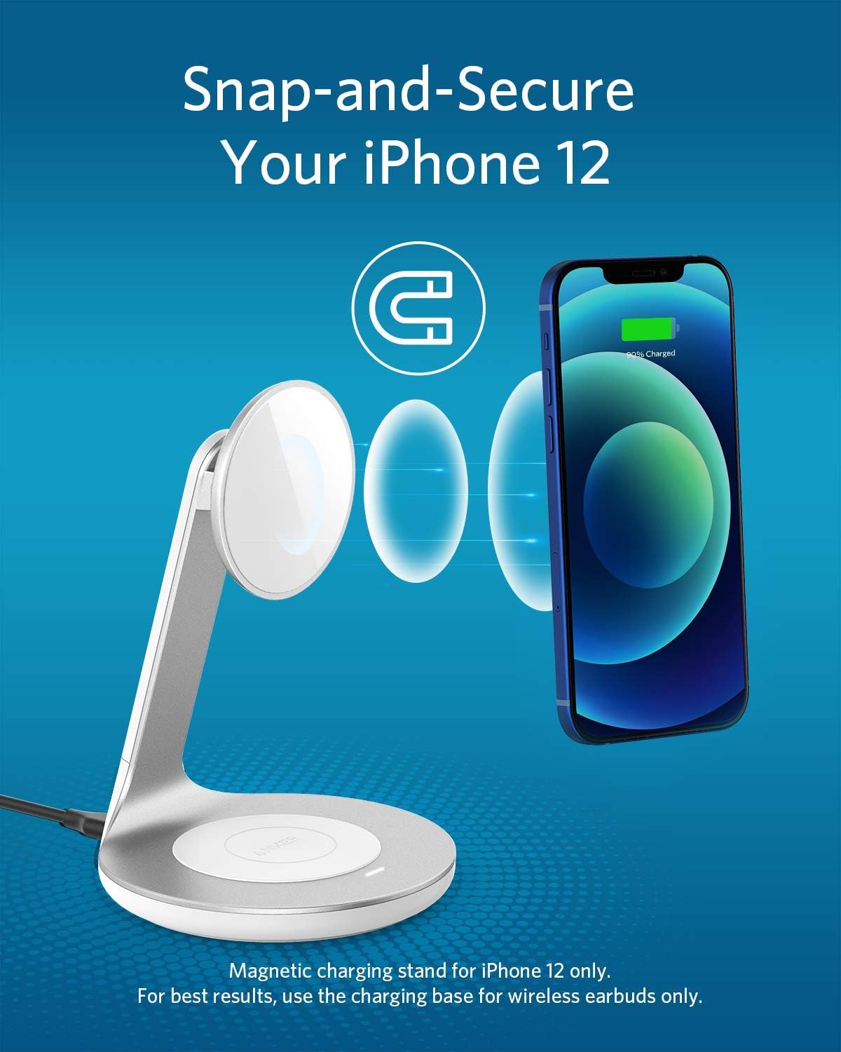 Anker Wireless Charger, PowerWave Magnetic 2-in-1 Stand with 4 ft USB-C Cable, Wireless Charging Station Only for iPhone 14/14 Pro/14 Pro Max/13/13 Pro Max/AirPods Pro (No AC Adapter)