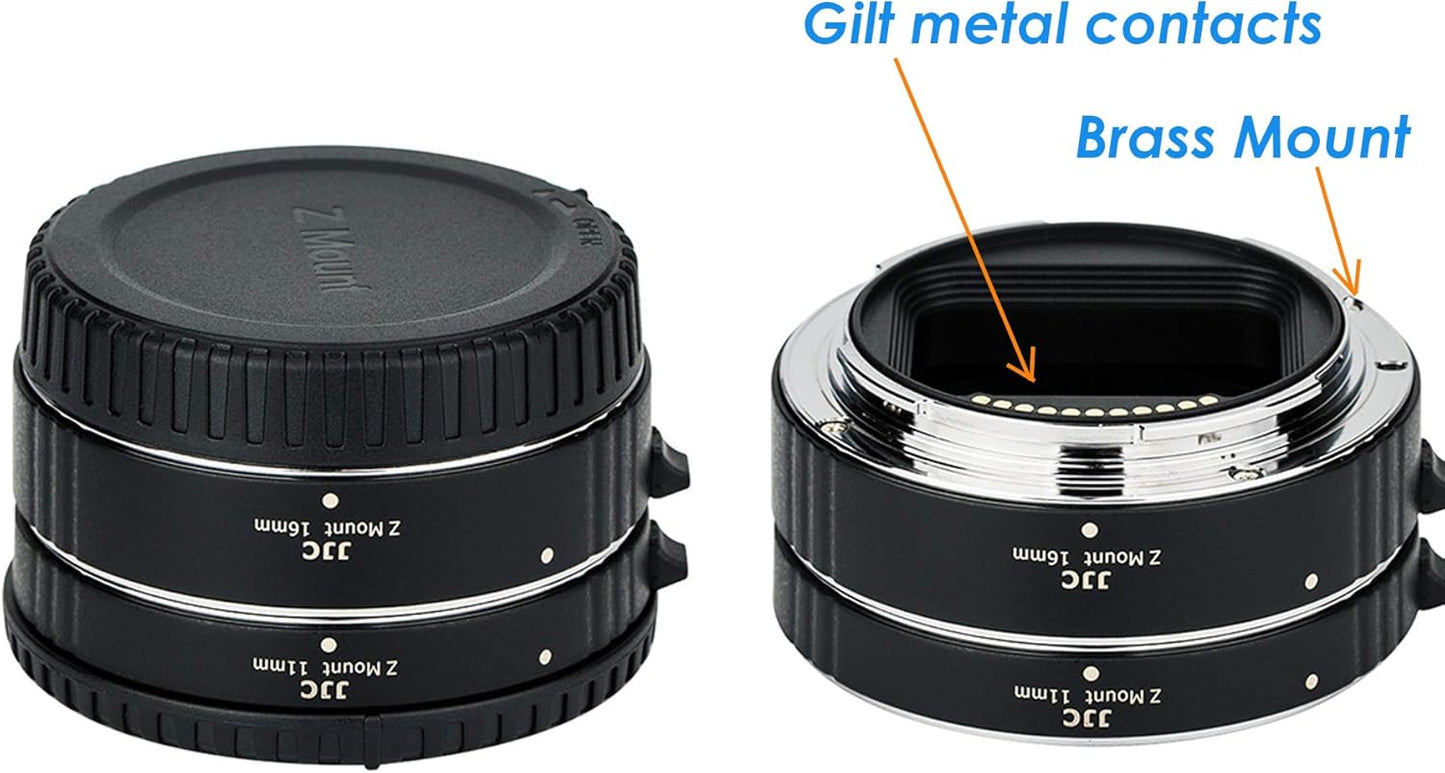 JJC Nikon Z Mount Auto Focus Automatic Extension Tubes, Macro Photography Tube for Nikon Mirrorless Camera Z50 Z5 Z6 Z7 Z6II Z7II, Closeup Portrait, Brass Mount Gilt Metal Contact, 11mm +16mm Tubes