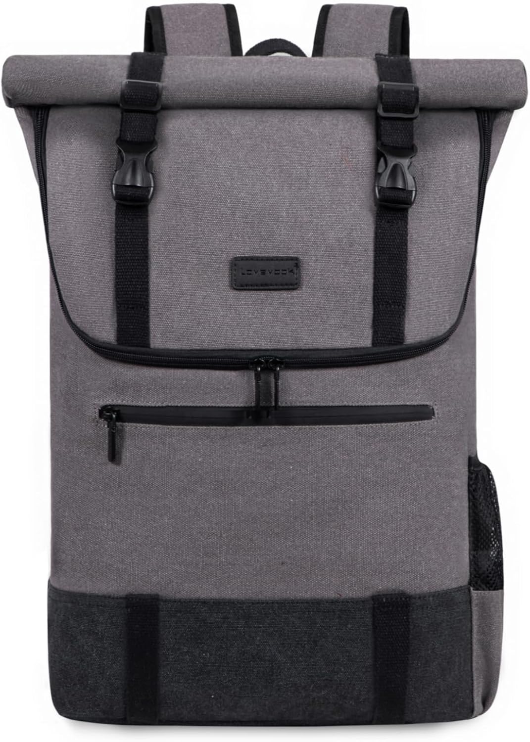 LOVEVOOK Backpack Men Women Large Rolltop Laptop Backpack 17.3 Inch Waterproof Rolling Backpack School Backpack for University Work Travel Business, Canvas Grey