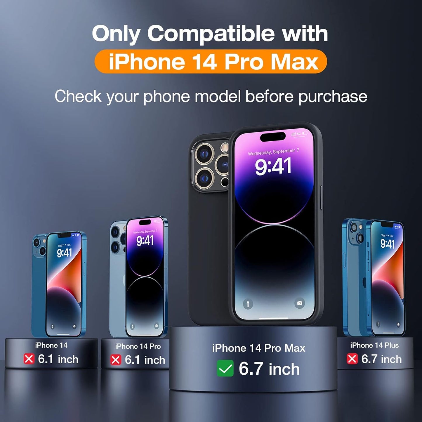 LK for iPhone 14 Pro Max Case [Liquid Silicone] +2 Pack Tempered Glass Screen Protector & Lens Protector, Compatible for MagSafe Shockproof Full Body Bumper Silm Phone Case, 6.7-inch, Black