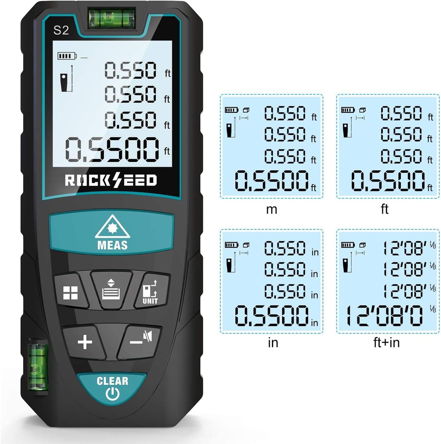 Laser Measure 50M/165ft,RockSeed Digital Laser Distance Meter with 2 Bubble Levels,Portable M/in/Ft Unit Switching Backlit LCD and Measuring...