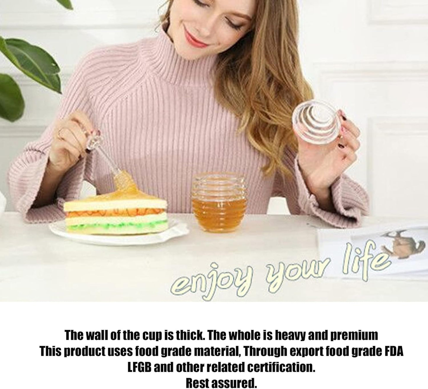 Glass Honey Jar,Transparent Honey Pot with Stirring Rod and Pot Lid,Food Grade Plastic Honey Jar,Bee Shape Honey Pot for Kitchen Living Room Office