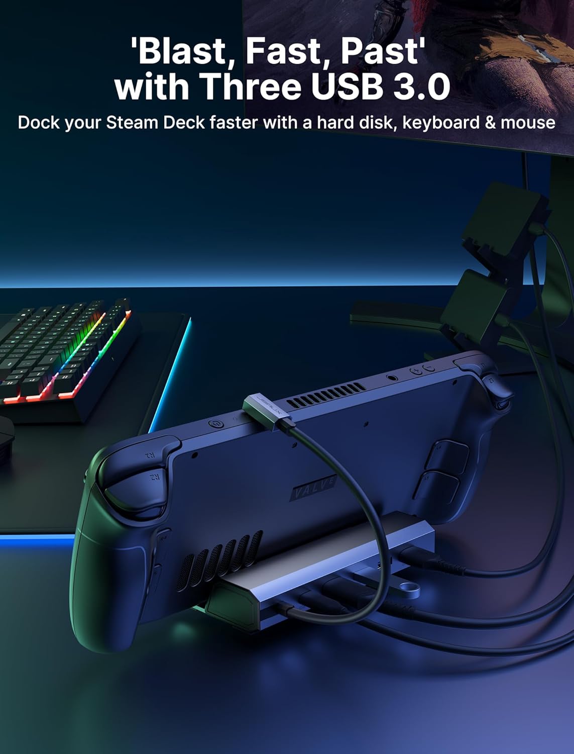 JSAUX Docking Station for Steam Deck/ROG Ally/Legion Go/MSI Claw, 6-in-1 Steam Deck Dock with HDMI 4K@60Hz, Gigabit Ethernet, 3 USB A 3.0 and 100W Charge, Compatible with Steam Deck OLED-HB0603