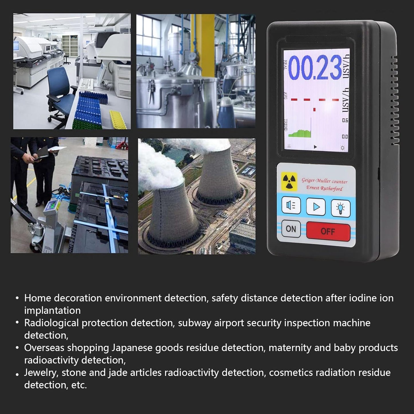 BR6 Nuclear Radiation Detector Portable Geiger Counter Dosimeter with LCD Display ±10% Accuracy for Beta Gamma and X Rechargeable Handheld for Home Travel Safety Inspections