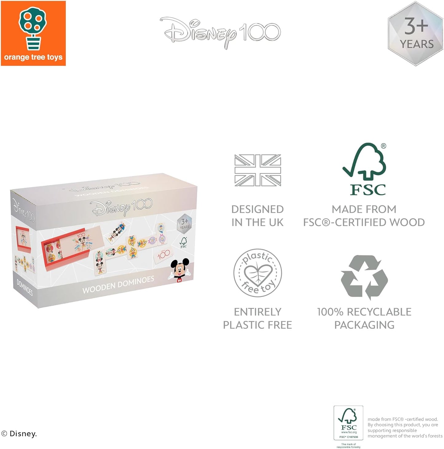 Disney 100th Anniversary Wooden Dominoes Set for Kids, Educational Toys for 3 Year Olds, Childrens Dominoes Games, Wooden Toddler Toys for Boy Girl - Official Licensed Disney Gifts by Orange Tree Toys