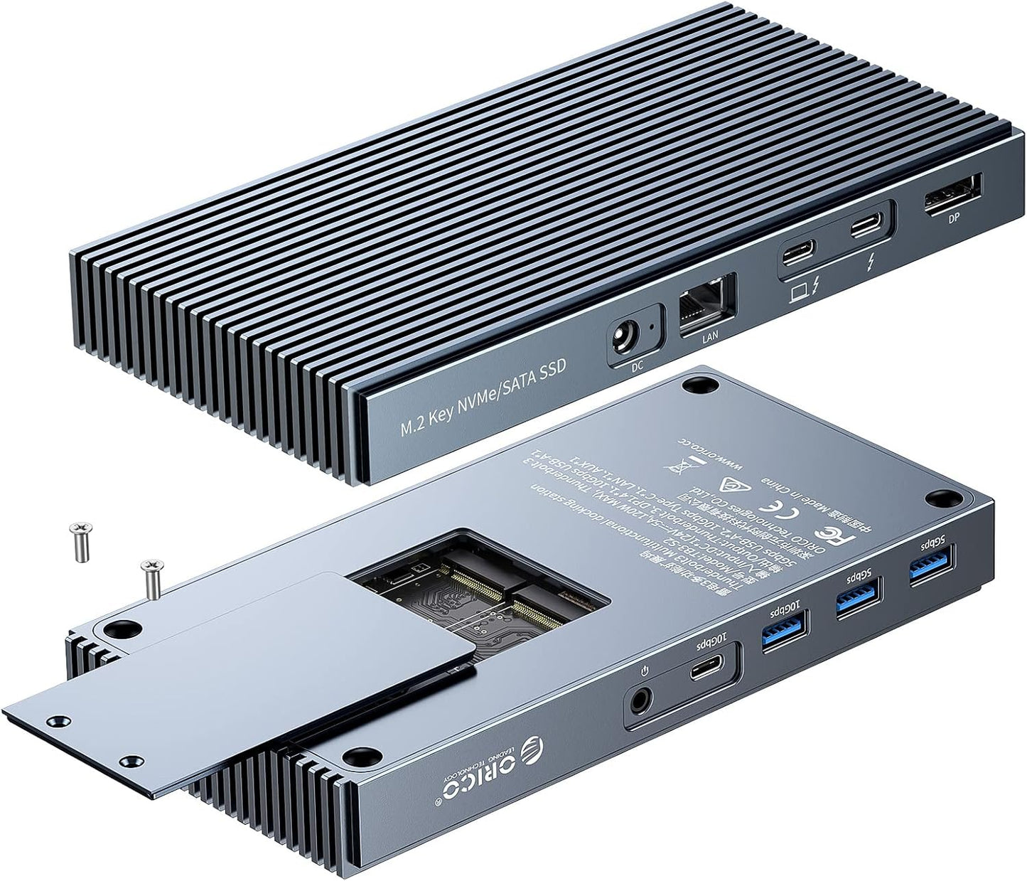 Thunderbolt 3 Dock 9-in-1 Dual M.2 NVMe/NGFF Enclosure, ORICO USB C Docking Station 40Gbps, 8K@60Hz Display or 4K@60Hz Dual Display, 60W Charging Power for Laptop, 15W for Smartphone, Daisychain.