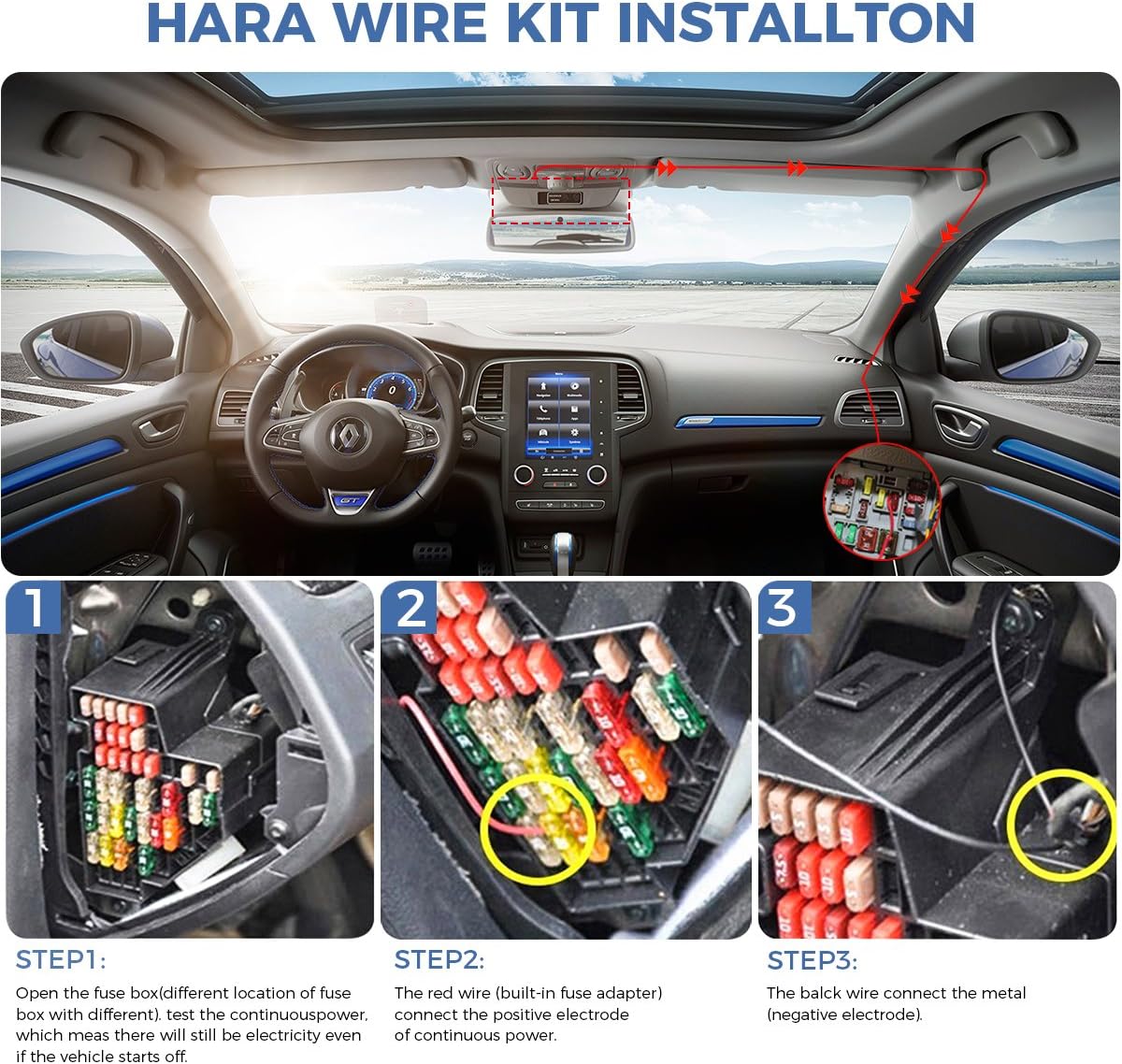Carpuride Dash Cam Hardwire Kit, Mini USB Port, DC 12V - 24V to 5V/2A Max Car Dash Camera Charger Cable kit with Fuse, Low Voltage Protection for Dash Cam (Mini USB and Fuse Kit)