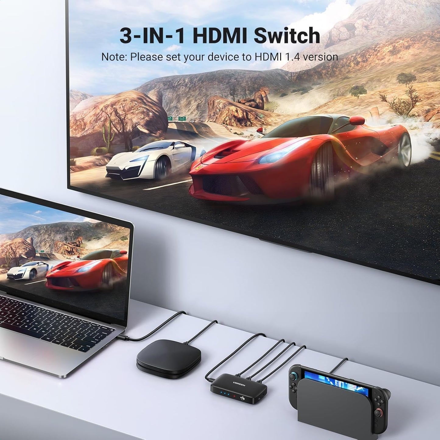 UGREEN HDMI Switch 3 in 1 Out 4K HDMI Splitter with Remote Supports HDR CEC 3D HDCP1.4 HDMI 3 Port Box Hub 4K 30Hz, Compatible with Switch/Switch 2 PS5 PS4 Xbox Fire Stick Roku Apple TV PC