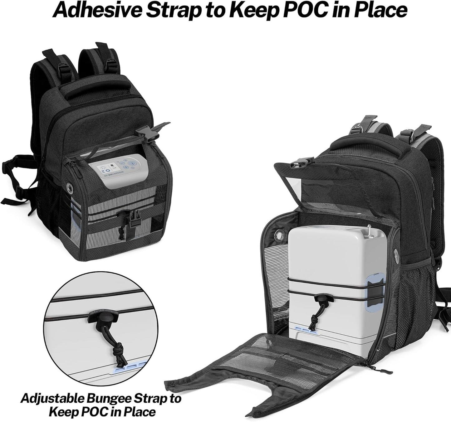 Trunab Portable Oxygen Concentrator Carrying Backpack, POC Bag with Transparent Cover & Multiful Pockets Compatible with Inogen one, Caire Freestyle Comfort, Oxygo, Philips SimplyGo Mini
