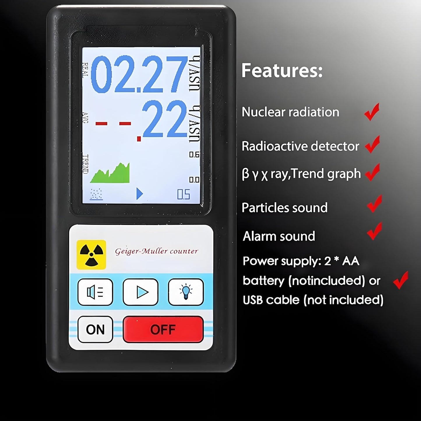 BR6 Nuclear Radiation Detector Portable Geiger Counter Dosimeter with LCD Display ±10% Accuracy for Beta Gamma and X Rechargeable Handheld for Home Travel Safety Inspections