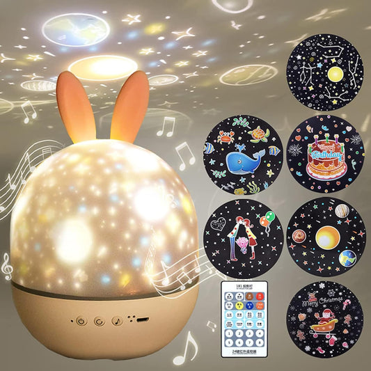 Jainchan Planetarium Star Galaxy Projector with Cute Elf & Rabbit Dome | Auto Rotate Rechargeable LED Lamp Multicolor, in-Built Music | Kids Room Decoration | Gift Babies, Kids