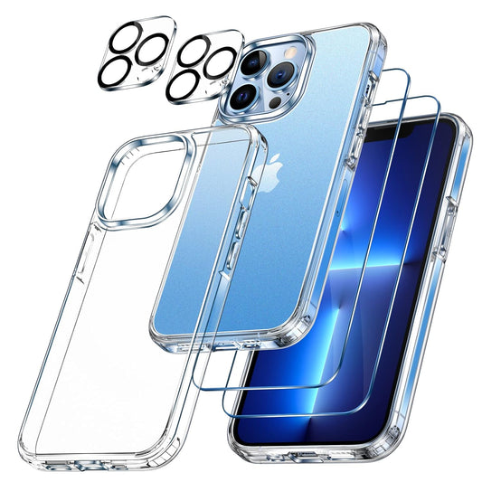 LK for iPhone 13 Pro Case, 2 Pack Tempered Glass Screen Protector + 2 Packs Lens Protector, Matte-Finish, All-Round Protection, Shockproof, Anti-Scratches Kit for iPhone 13 Pro case