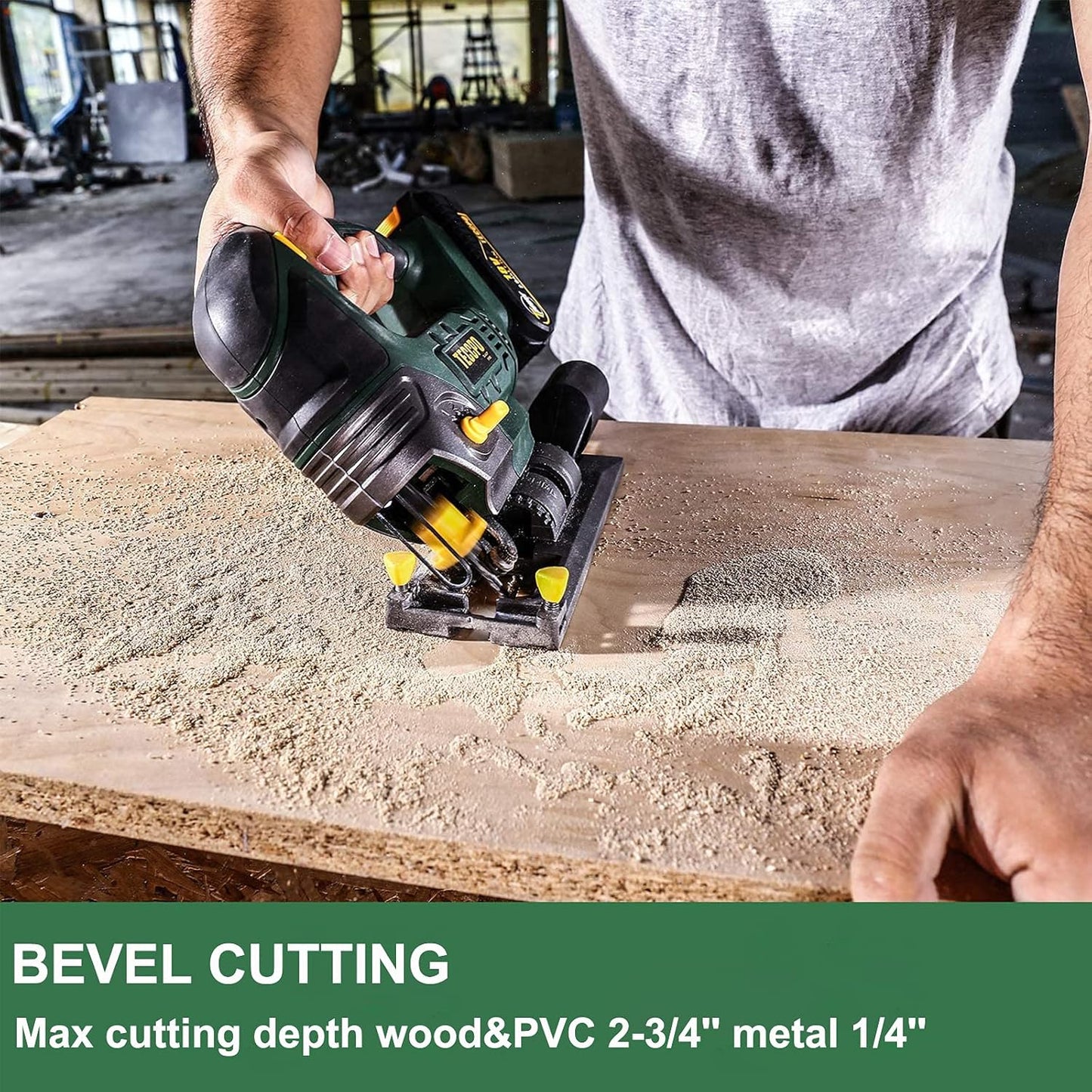 Cordless Jigsaw, TECCPO 18V Jig Saw, 2x2000mAh Battery, 30 Minute Fast Charger 2.0Ah, LED Light, 0~2300SPM, Stroke Height 22mm, Maximum Cutting Angle 45 °, Six Saw Blades /TDJA22P